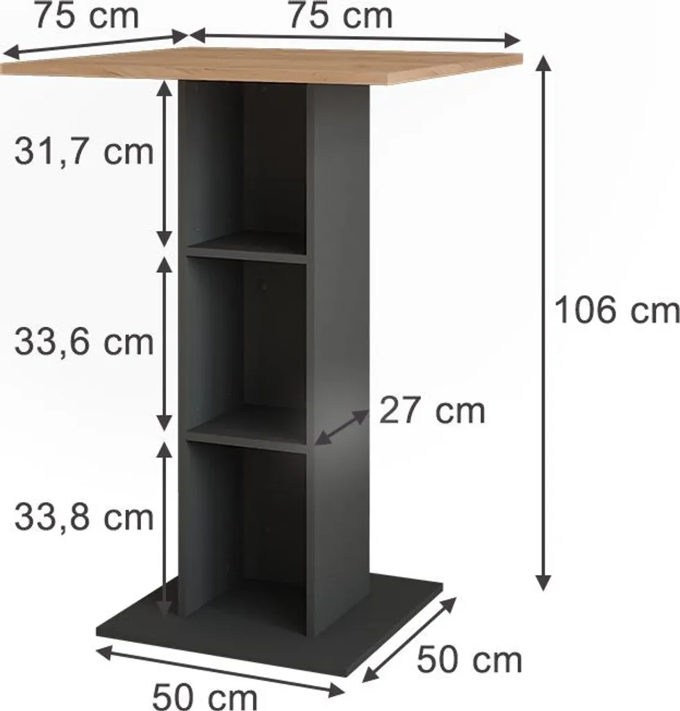 Table de bar Vicco Repose Chêne doré et Anthracite 75x75 cm Model 55349 - 3