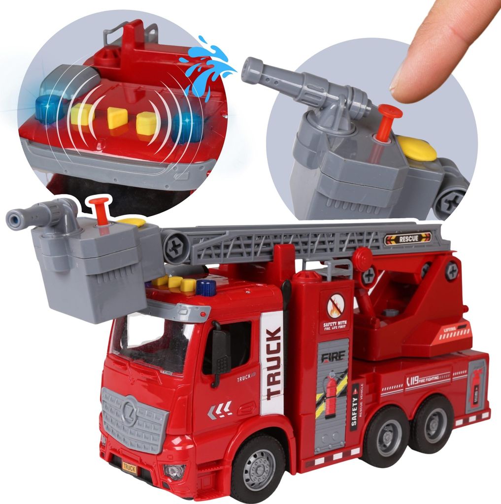 Feuerwehrwagen mit AUSZIEHBARER LEITER, Feuerwehrleute für Produktbild 