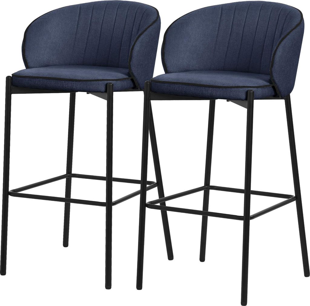 ML-Design Barhocker 2er Set Dunkelblau Stoffbezug 76 cm hoch Gepolsterte Barstühle mit Metallgestell Rückenlehne & Fußstütze Küchenstühle Bis...