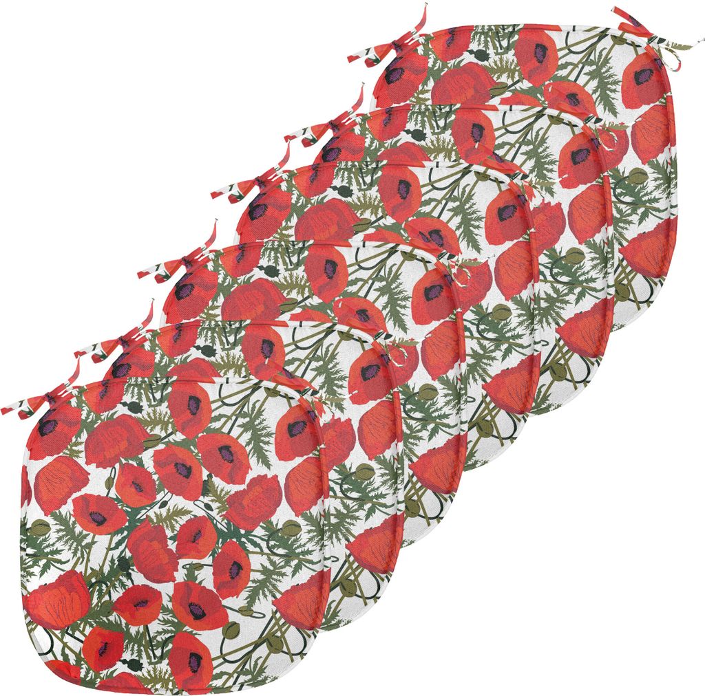 ABAKUHAUS Mohn Polster für Esszimmerstühle, Garten Laub Botanical, Dekoratives wasserfestes Kissen mit Riemen für Küchensitze, 40 cm x 40 cm-6e...