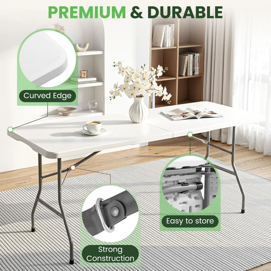 Table de camping pliable robuste et imperméable blanche avec poignée xDays - 7