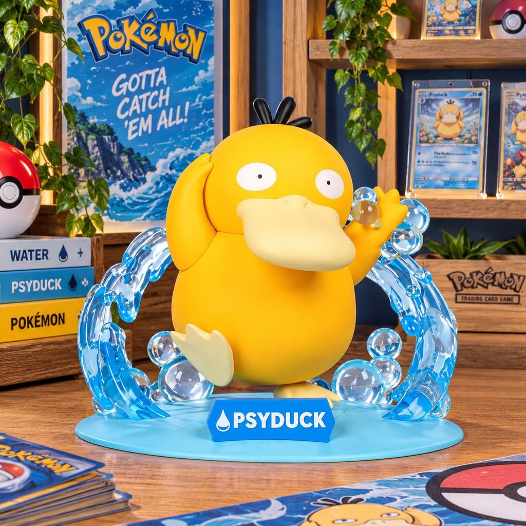 Pokemon Twinkmont Psyduck Figure Produktbild  KI-generiertes Bild