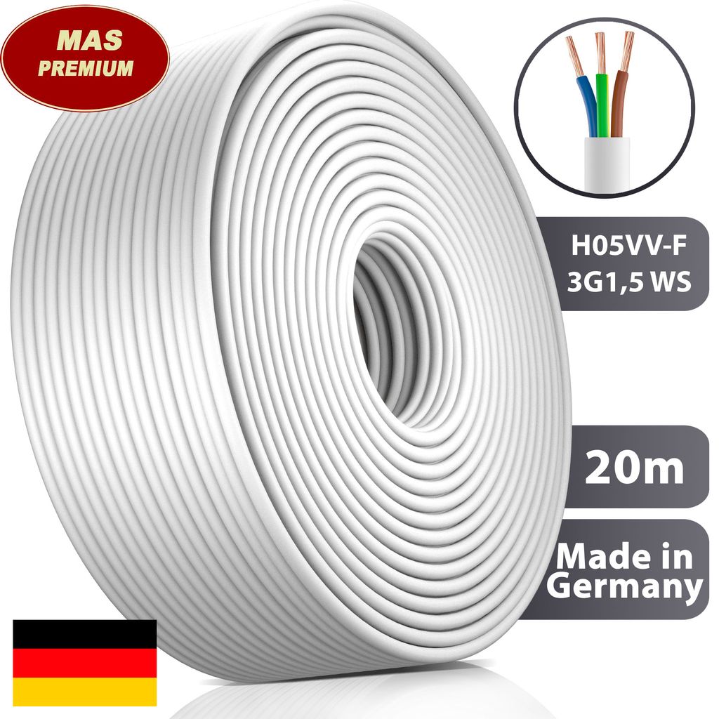 Kabel H05VV-F 3G1.5 Mm – 20 Meter Rolle | Für Kleine Haushaltsgeräte & Semi-mobile Anwendung
