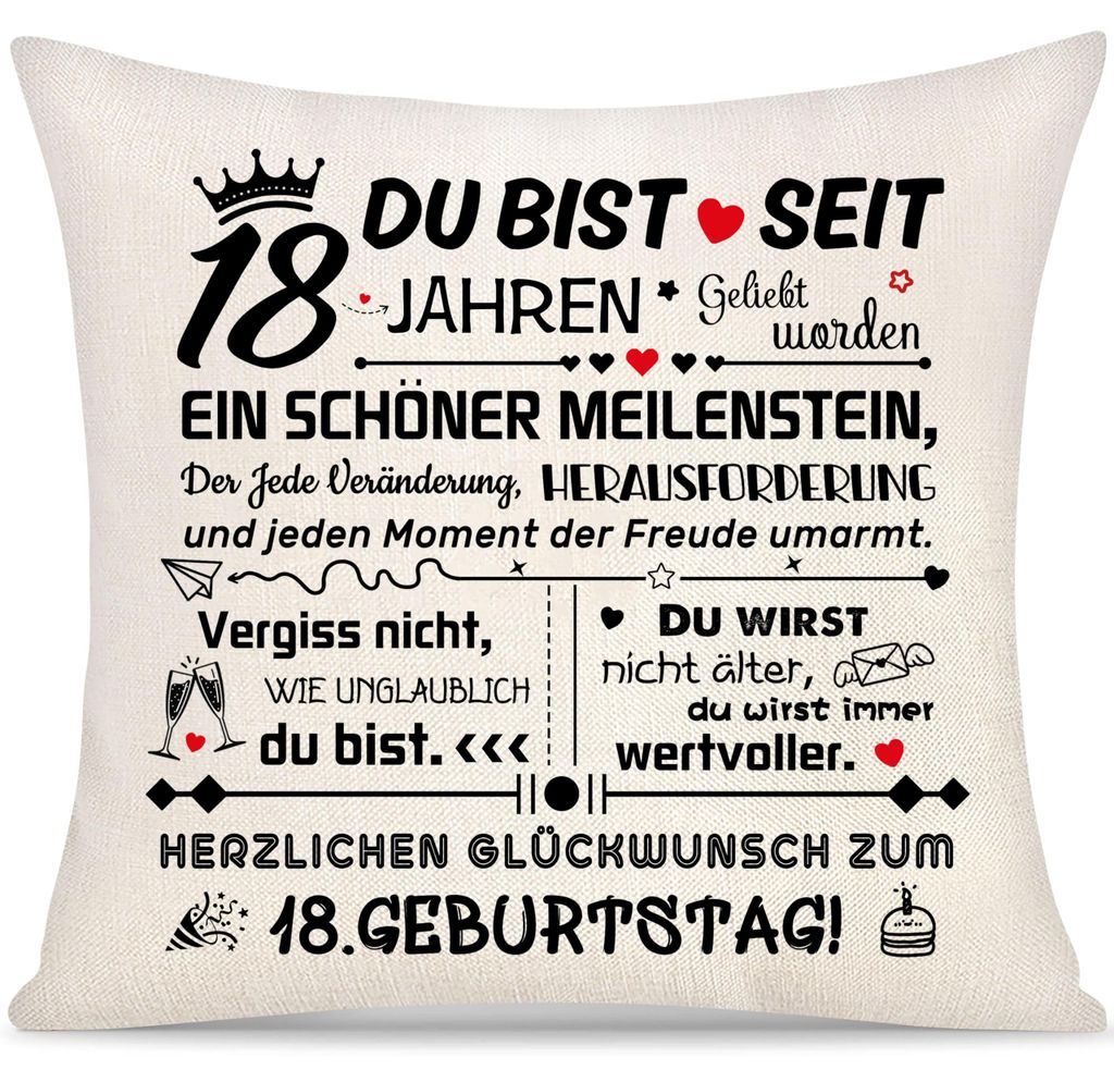 Kissenbezug-Geschenkidee zum 18. Geburtstag für Mädchen und Jungen – Inspirierende Geschenke zum 18. Geburtstag – Kissenbezüge für Tochter,...