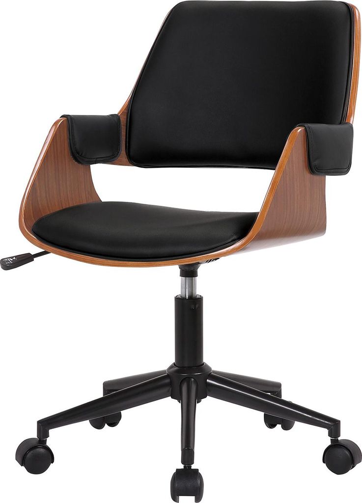 home24 Bürostuhl - Kunstleder - Schwarz / Walnuss Produktbild 