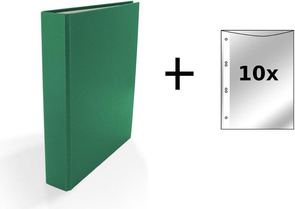 Ringbuch / DIN A5 / 2-Ring Ordner / Farbe: grün + 10 Prospekthüllen