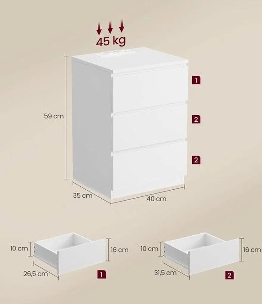 Table de nuit anti-encombrement avec prises USB et rangement interne - 2