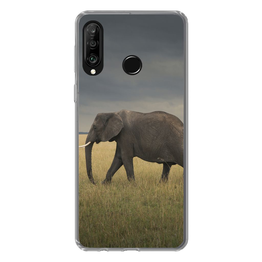 MuchoWow Handyhülle Schutzhülle Hülle für Huawei P30 Lite Elefant - Savanne - Tiere - Natur Silikon Softcase Handy Hülle - Handyhülle