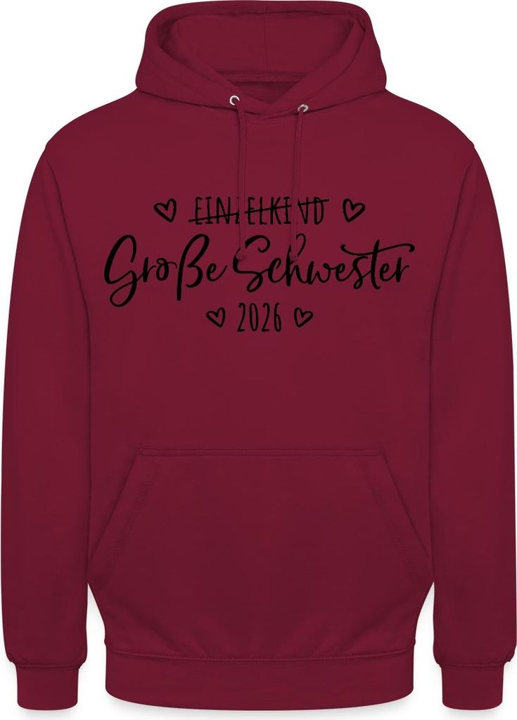 Spreadshirt Große Schwester 2026 Einzelkind Ende Herz Uni Hoodie, M, Bordeaux