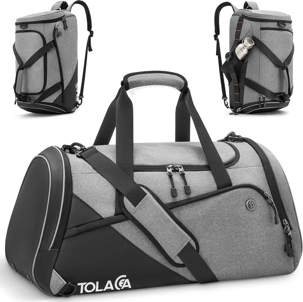 Sac de sport 47L Gris à compartiments dédiés chaussures et linge humide