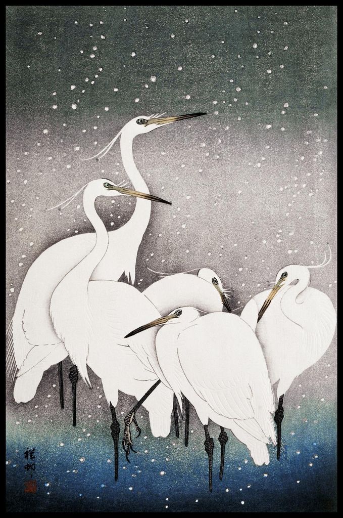 Plakat 56,6x86,4cm Gruppe von Reihern, Japanischer Kranich Vintage für das Wohnzimmer