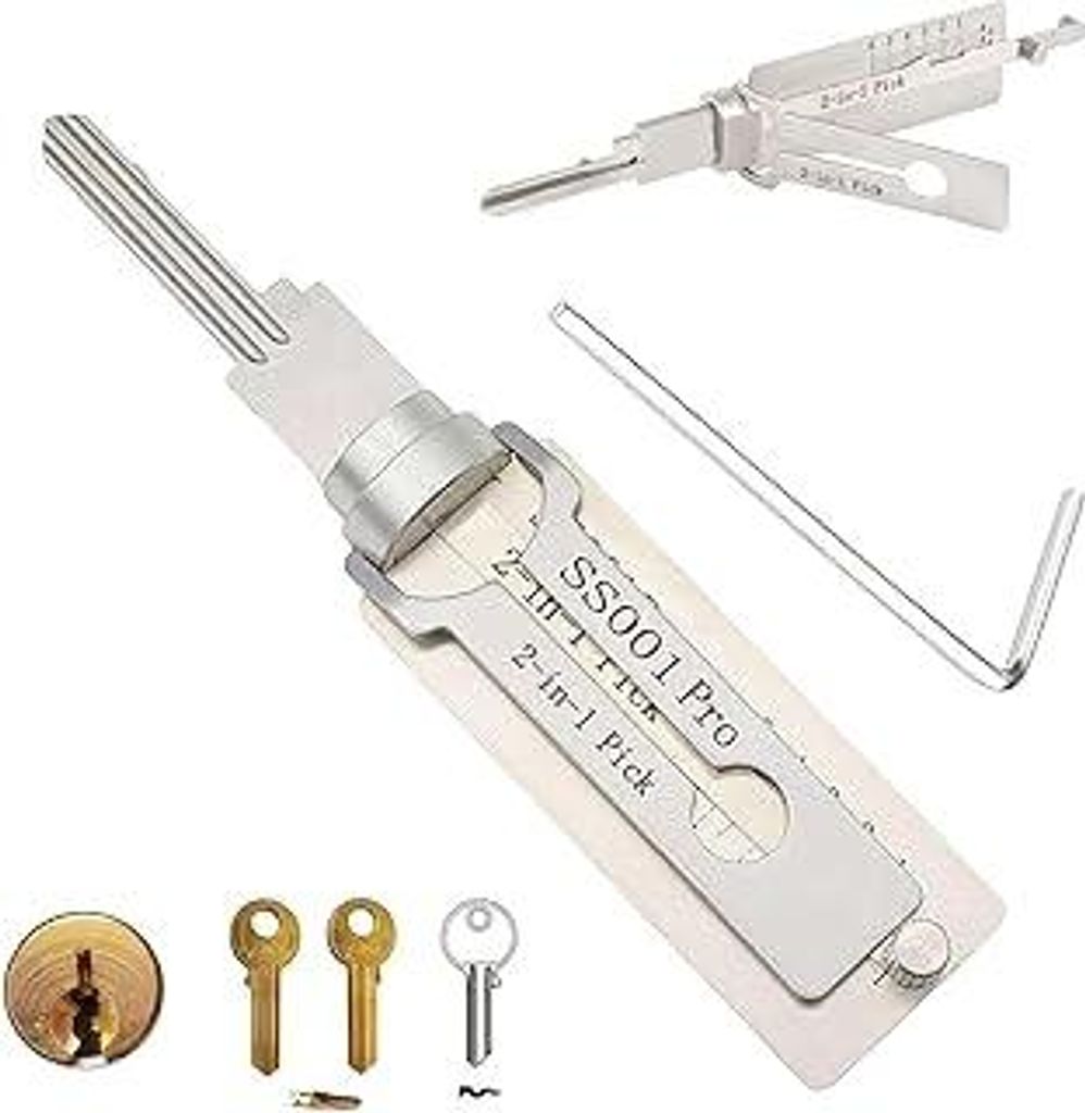 SS001 Pro Lock Pick Tool, 2 in 1 Lockpicking-Set & Hauptschlüssel-Decoder, Übungsschlösser für Lockpicking, Edelstahl-Lockpicks für Anfänger,...