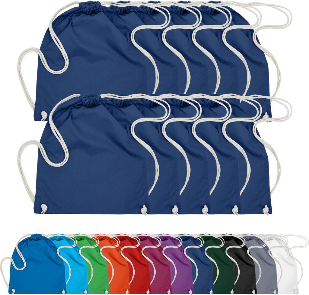10er PACK Baumwoll Turnbeutel Sportbeutel Zuziehbeutel Sack Produktbild 
