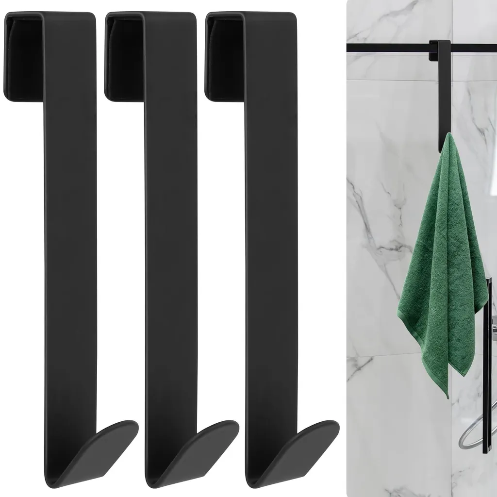 Porte-serviette pour Paroi de Douche en Verre, Crochet Inox Noir Inoxydable