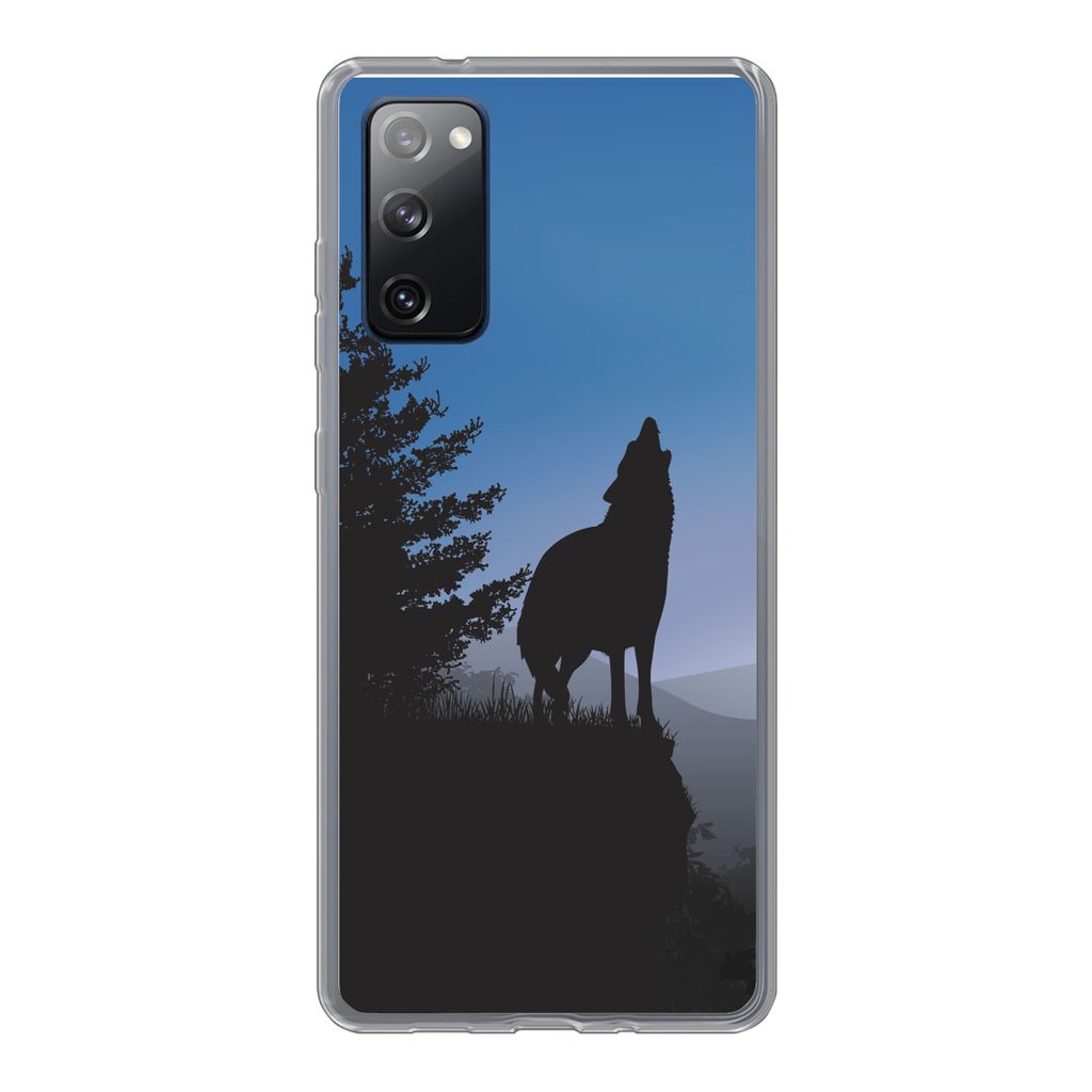 MuchoWow Handyhülle Schutzhülle Hülle für Samsung Galaxy S20 FE Wolf - Bäume - Scherenschnitt Silikon Softcase Handy Hülle - Abdeckung