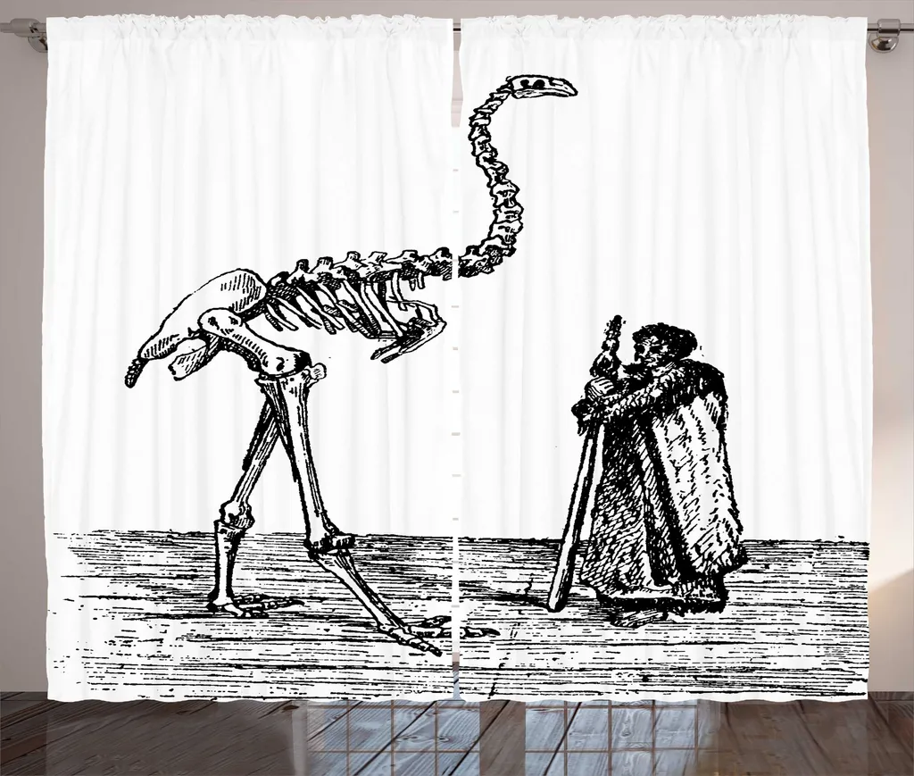 ABAKUHAUS Ossaie Rideau Rustique Squelette Dinosaure 280x225cm Gris