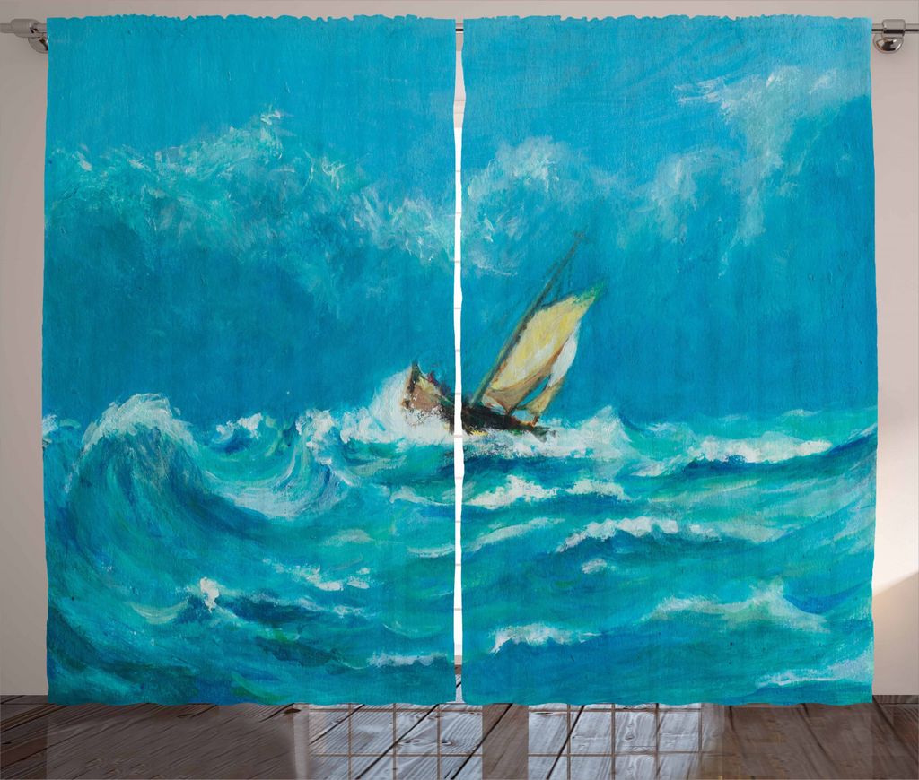 ABAKUHAUS Segelboot Rustikaler Gardine, Sail in Stürmisches Wetter, Schlafzimmer Kräuselband Vorhang mit Schlaufen und Haken, 280 x 245 cm, Babyb...