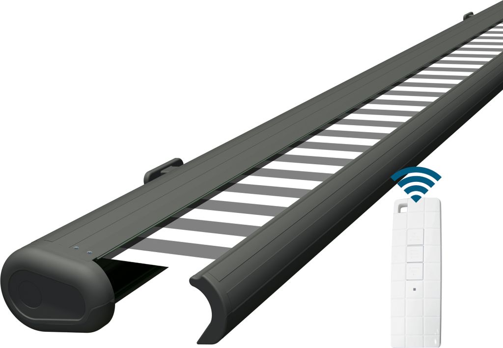 Eclipse Premium elektrische Vollkassettenmarkise Grau 2,5x2 m Tuch: Grau-Weiß