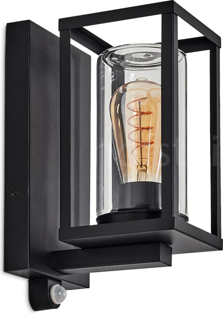 Vibo Außenleuchte mit Bewegungsmelder aus Metall/Glas in Schwarz/Klar