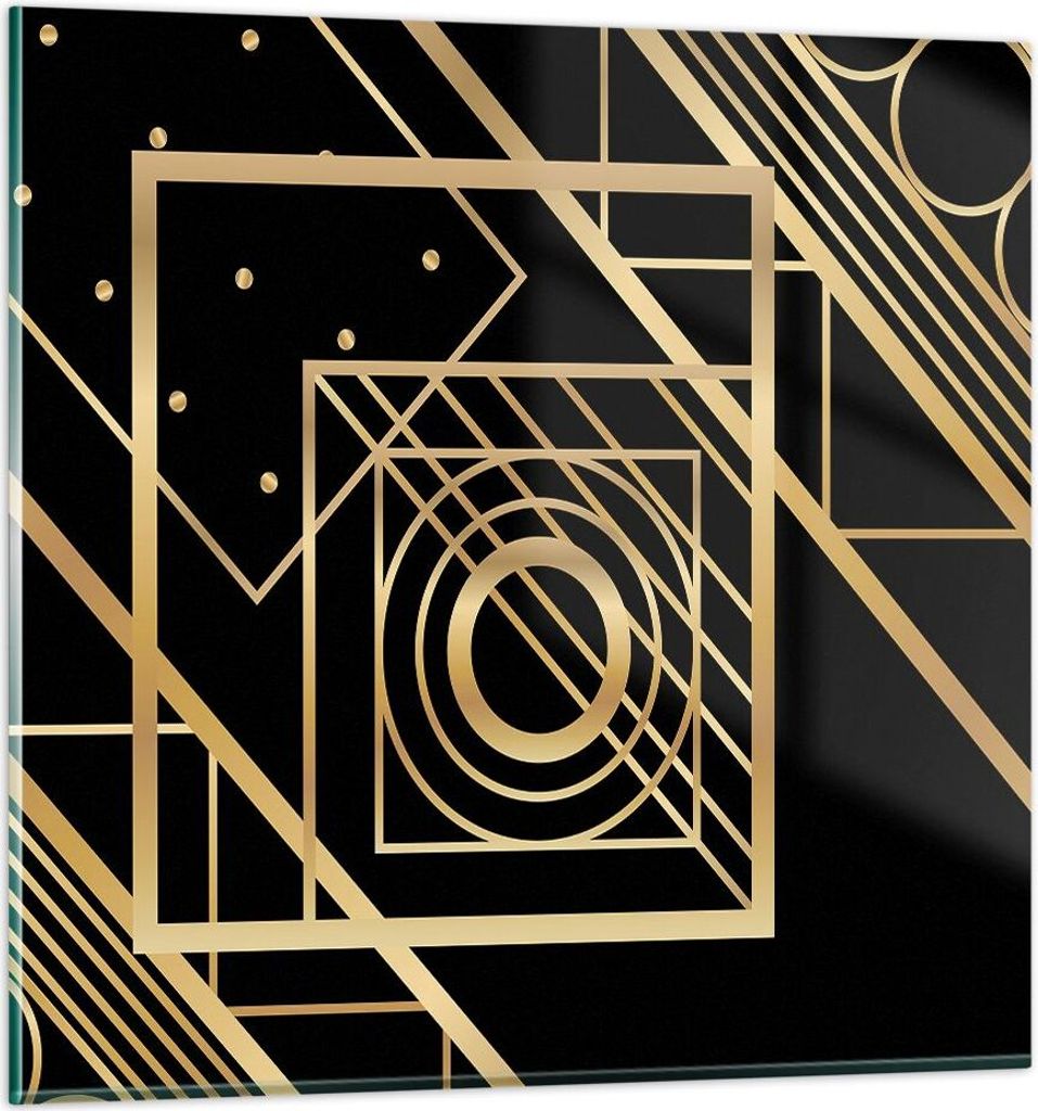 Bilder auf glas - Einteilig - Abstraktion Quadrat Gold - 60x60cm - Glasbilder - Wandbilder - Bilder - zum Aufhängen bereit - Wanddekoration aus Gl...