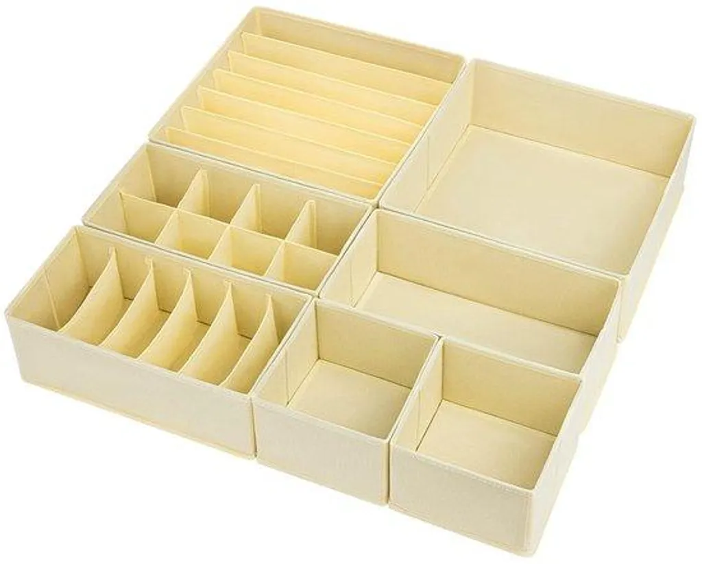 Rangement coffre 7 pièces en carton renforcé et textile non tissé noir