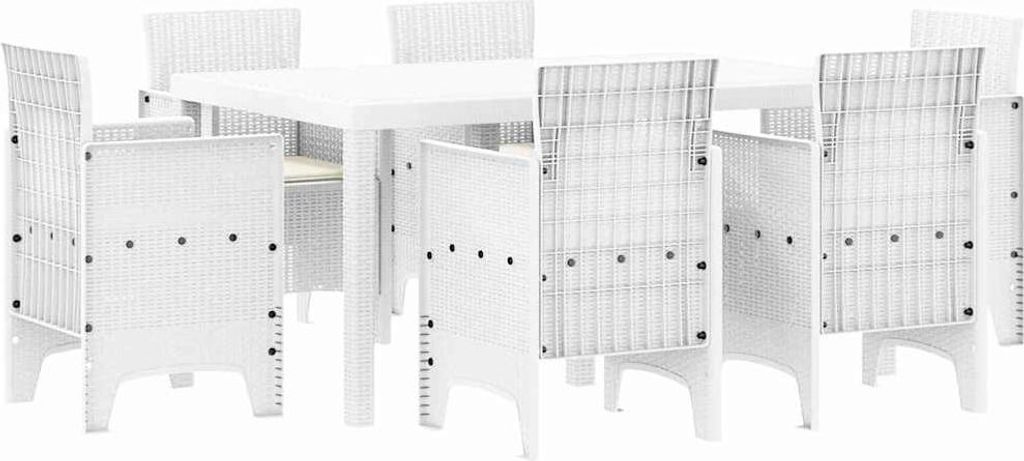 Garten Essgruppe 7 pcs Weiß Polt Rattan