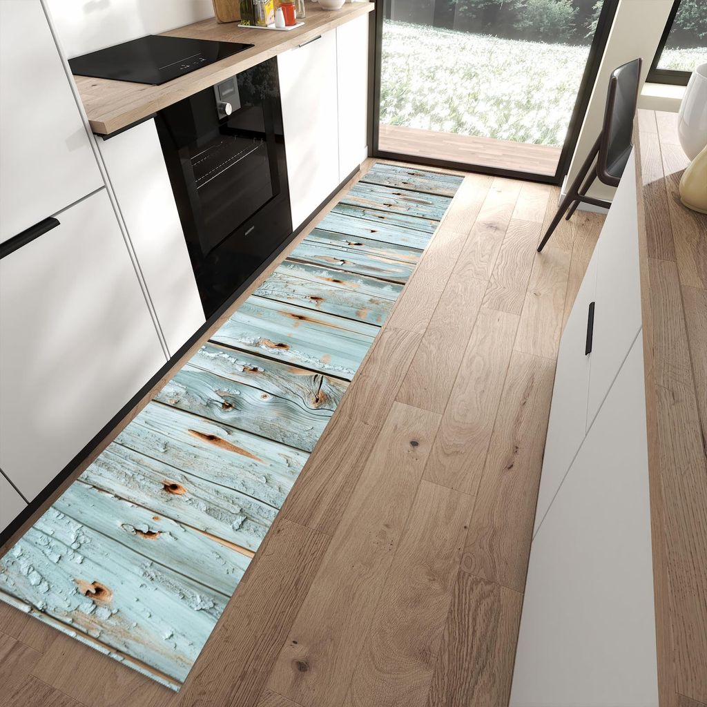 Küchenteppich 60x300cm rutschfest & abwischbar PVC Läufer - Holz von Verwittertes
