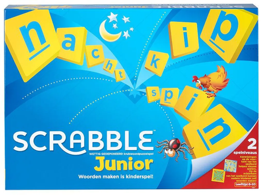 Scrabble Junior NL Plateau Recto-Verso et Jetons Colorés pour Enfants