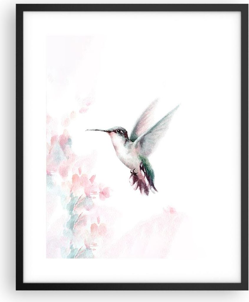 Gerahmtes Poster - Schwarzer Rahmen - Kolibri Aquarell Licht - 40x50 cm - Wand Bild - Wanddeko - Wandbilder - Kunstposter - Wandposter - Bilderrahm...