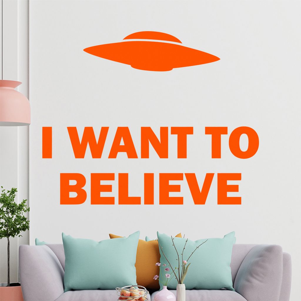 hauptsachebeklebt KIWISTAR I Want to Belive - Aliens Außerirdische Flugscheiben Angriff Wandtattoo in 6 Größen - Wandaufkleber Wall Sticker - De...