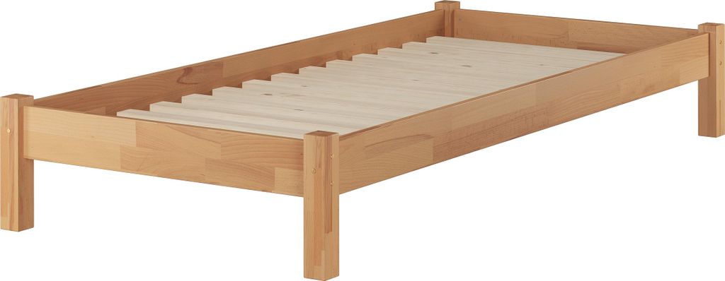 Einzelbett 100x220 Überlänge Futon Gästebett Buche Bettgestell Zubehör wählbar V-60.84-10-220Rollrost inkl.