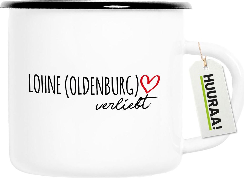 Huuraa Emaille Tasse Lohne Oldenburg verliebt 300ml Vintage Campingbecher Geschenkidee
