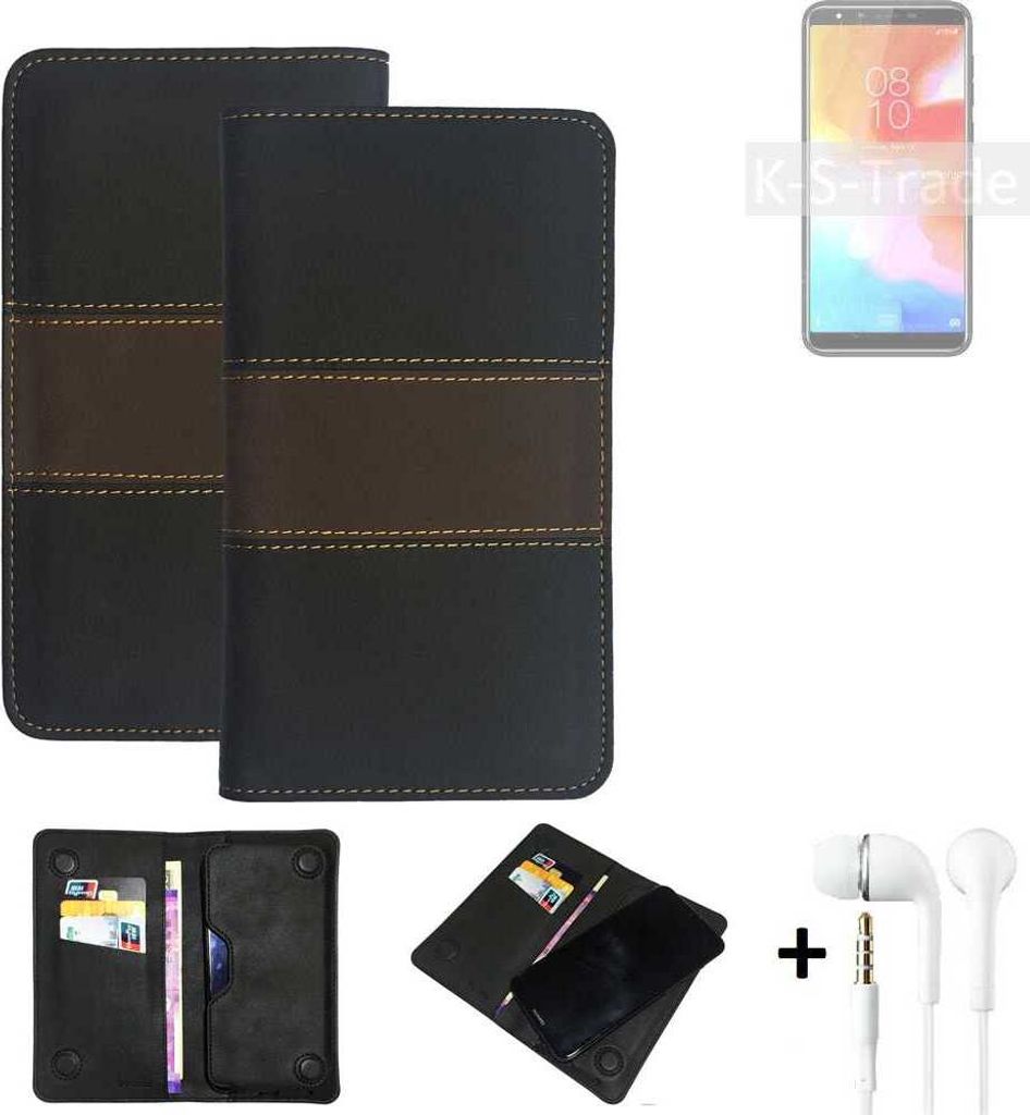 K-S-Trade Handyhülle + Kopfhörer kompatibel mit HomTom H5 Schutzhülle Walletcase Bookstyle Tasche Schutz Case Hülle Wallet Cover Kunstleder