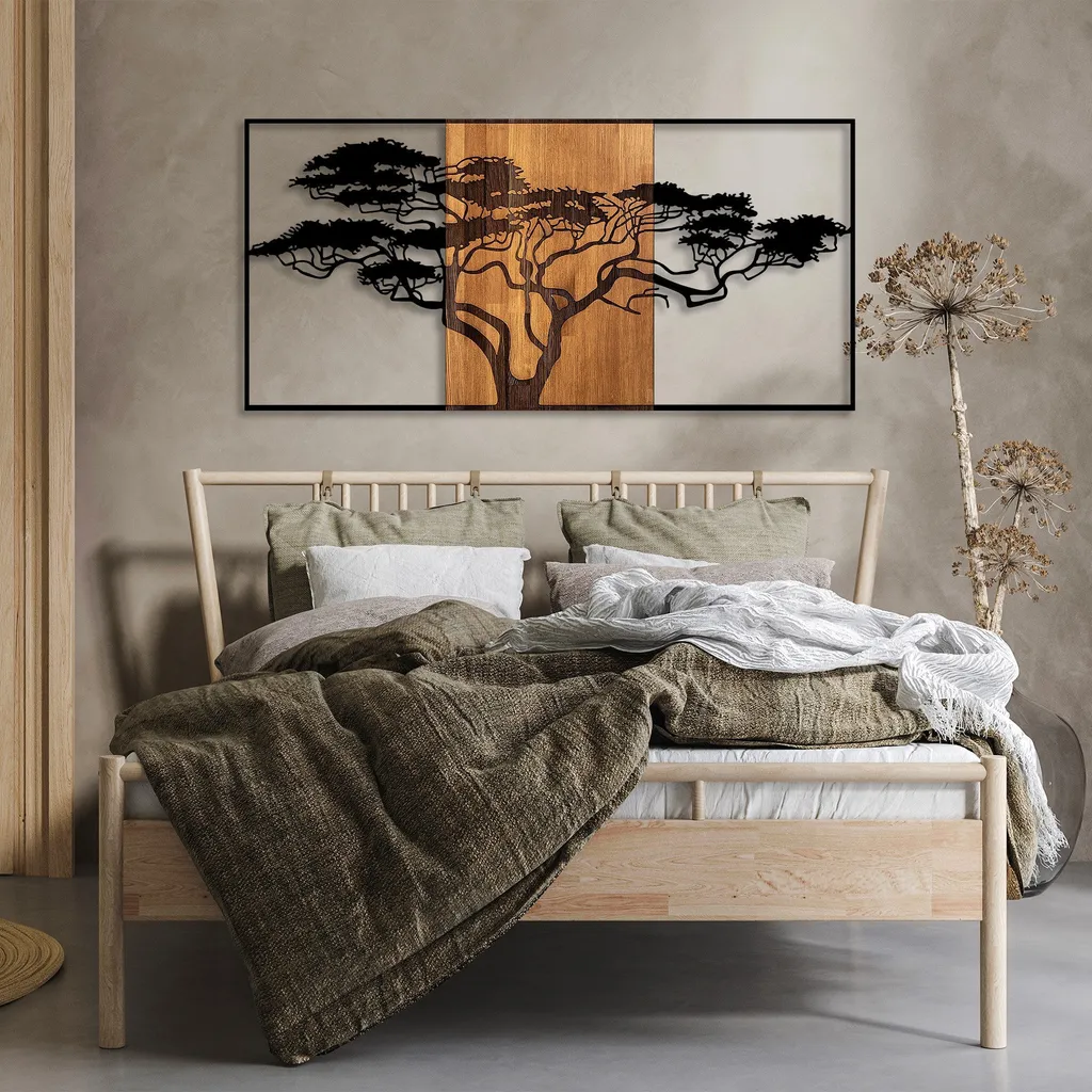 Objet Déco Murale pour Habiller un Grand Mur de Salon Noir Métal 147cm
