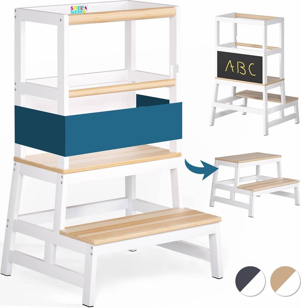 Lernturm PLAY aus Kiefernholz, 93x56x49 cm, weiß/naturbraun Produktbild 