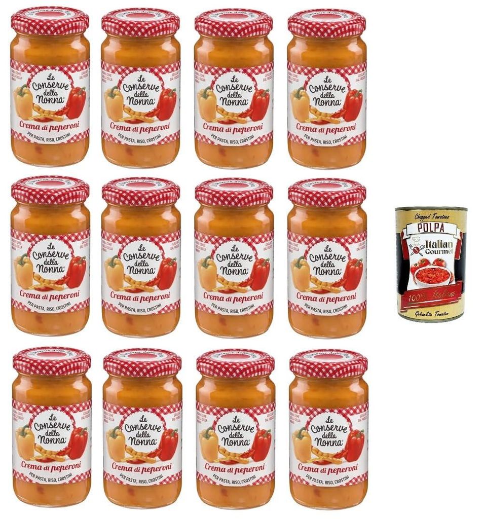 Le Conserve della Nonna- Crema di Peperoni Pfeffercreme für Nudeln, Reis und Croutons 12x 190gr + Italian Gourmet polpa 400g