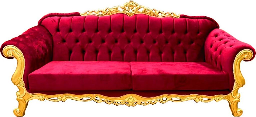 Casa Padrino Luxus Barock Sofa Bordeaux / Gold 240 cm - Prunkvolles Wohnzimmer Sofa - Möbel im Barockstil