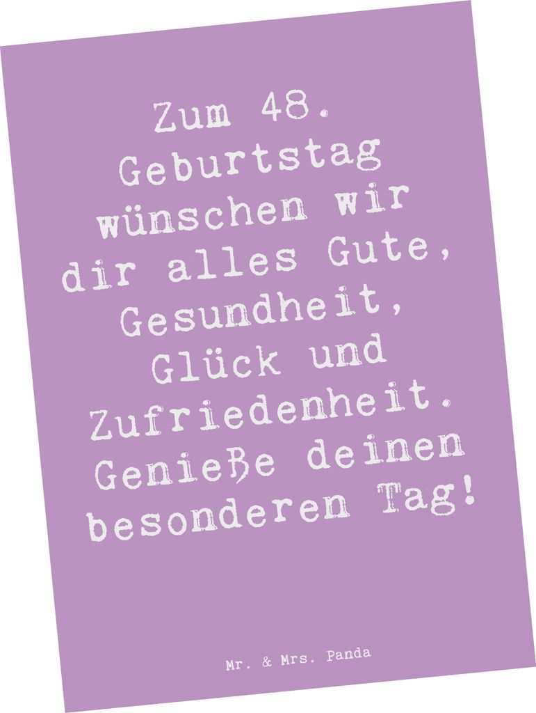 Mr. & Mrs. Panda Postkarte Spruch 48. Geburtstag - Lavendeltraum - Geschenk, bildkarte, Happy Birthday, Grußkarte, 48 Jahre, Ansichtskarte, Geburt...