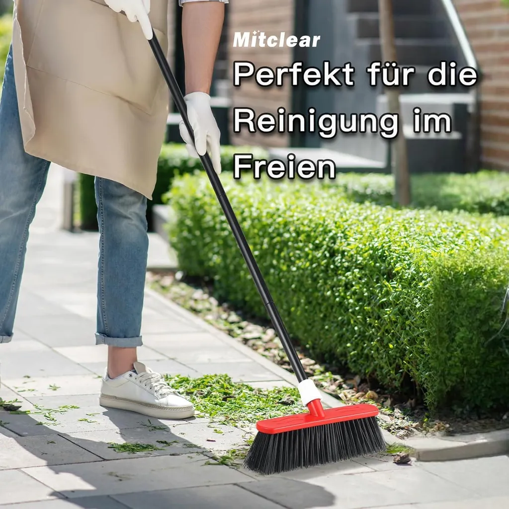 Scopa Da Giardino Con Manico Telescopico 163 Cm E Setole Rigide. Testa Larga 45 Cm, Ideale Per Cemento, Piastrelle, Vialetti, Piscina E Superfici Ruvide. Manico In Ferro Con Impugnatura In Schiuma, Regolabile.
