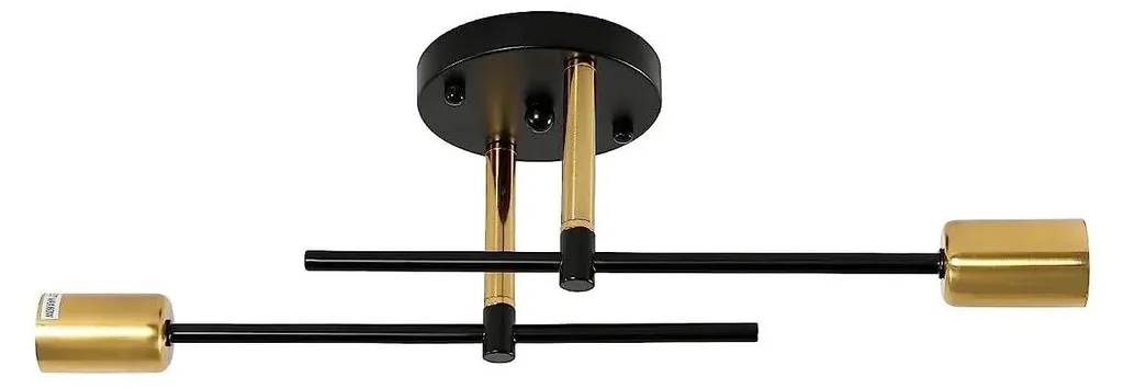 Plafonnier double douille E27 fer noir et doré design industriel 220V