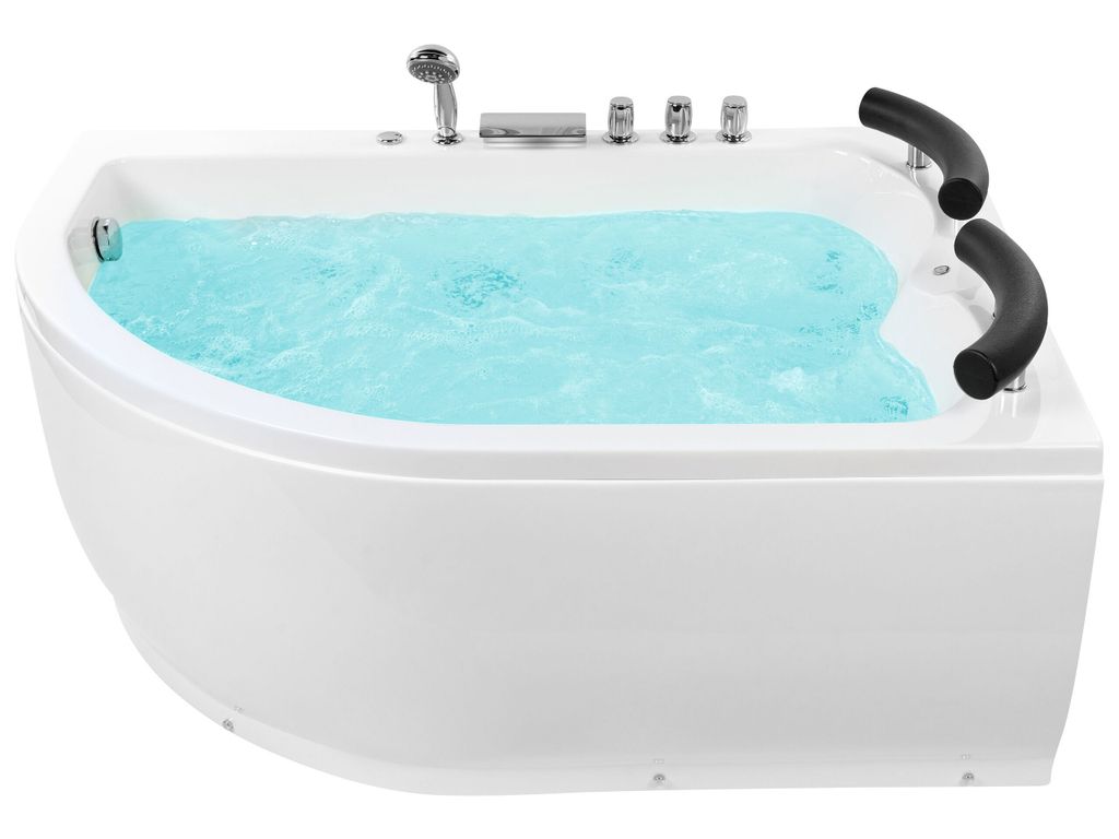BELIANI Whirlpool-Badewanne Weiß 158 x 113 cm Sanitäracryl LED-Beleuchtung SPA Modern