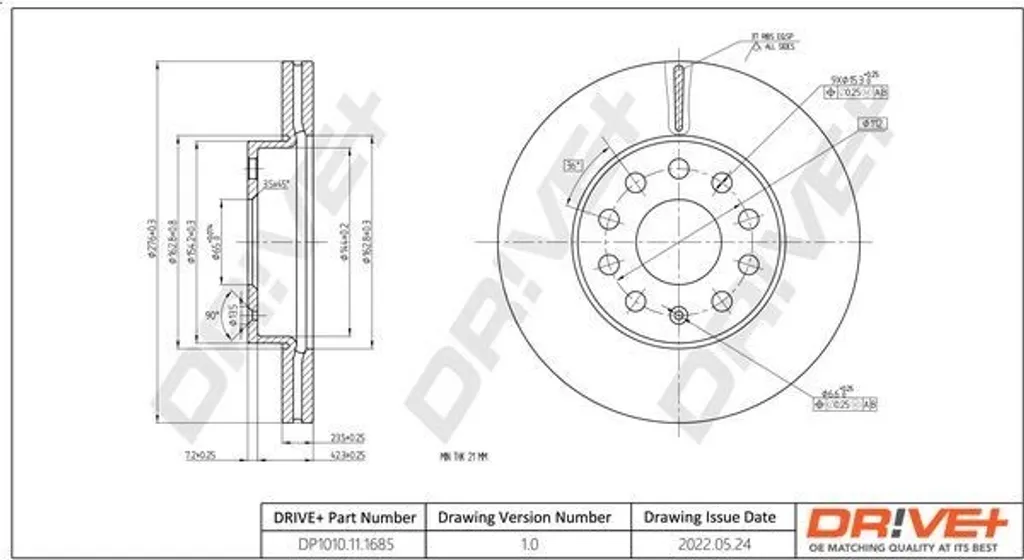 Disque de frein ventilé avant pour Audi A3, Seat Leon et Volkswagen Golf VII