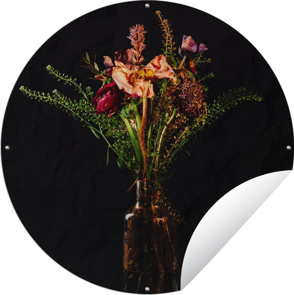MuchoWow Gartenposter Outdoor-Poster Rund Stilleben - Blumen - Vase Ø 60 cm Gartendeko Rundes Poster draußen