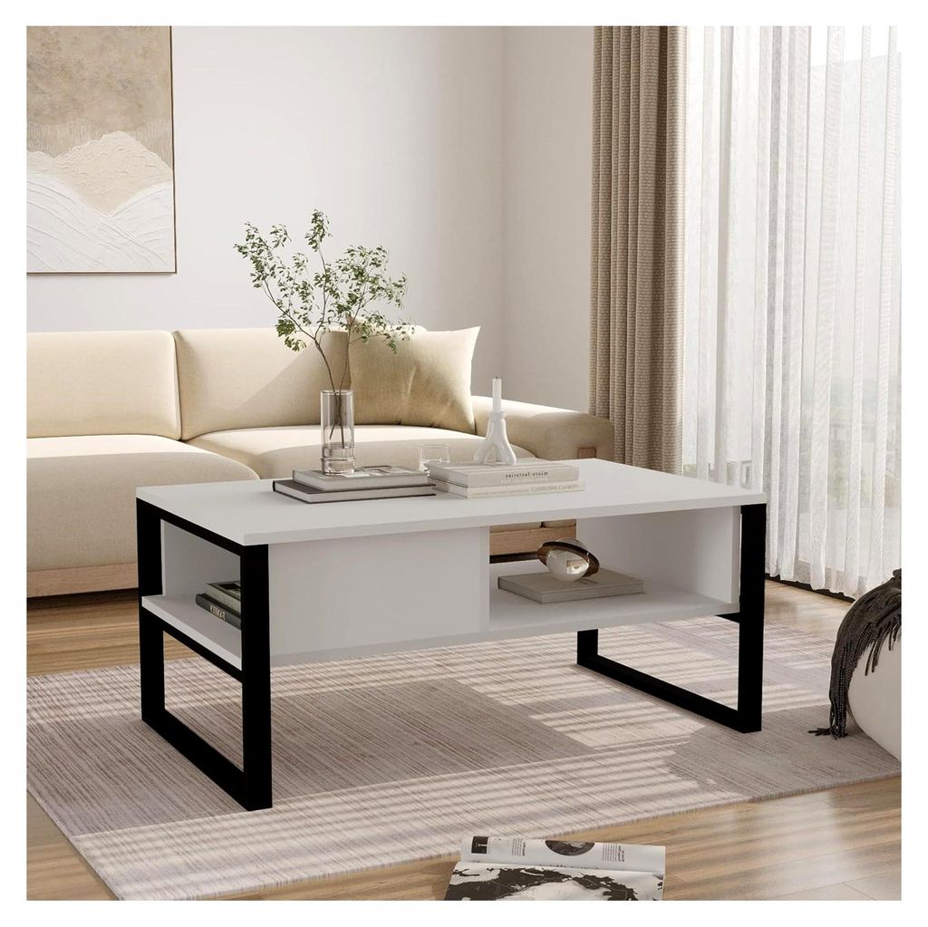 Couchtisch Laukaa Wohnzimmertisch rechteckige Tischplatte Beistelltisch 100 x 60 x 45 cm Sofatisch mit Stauraum Weiß