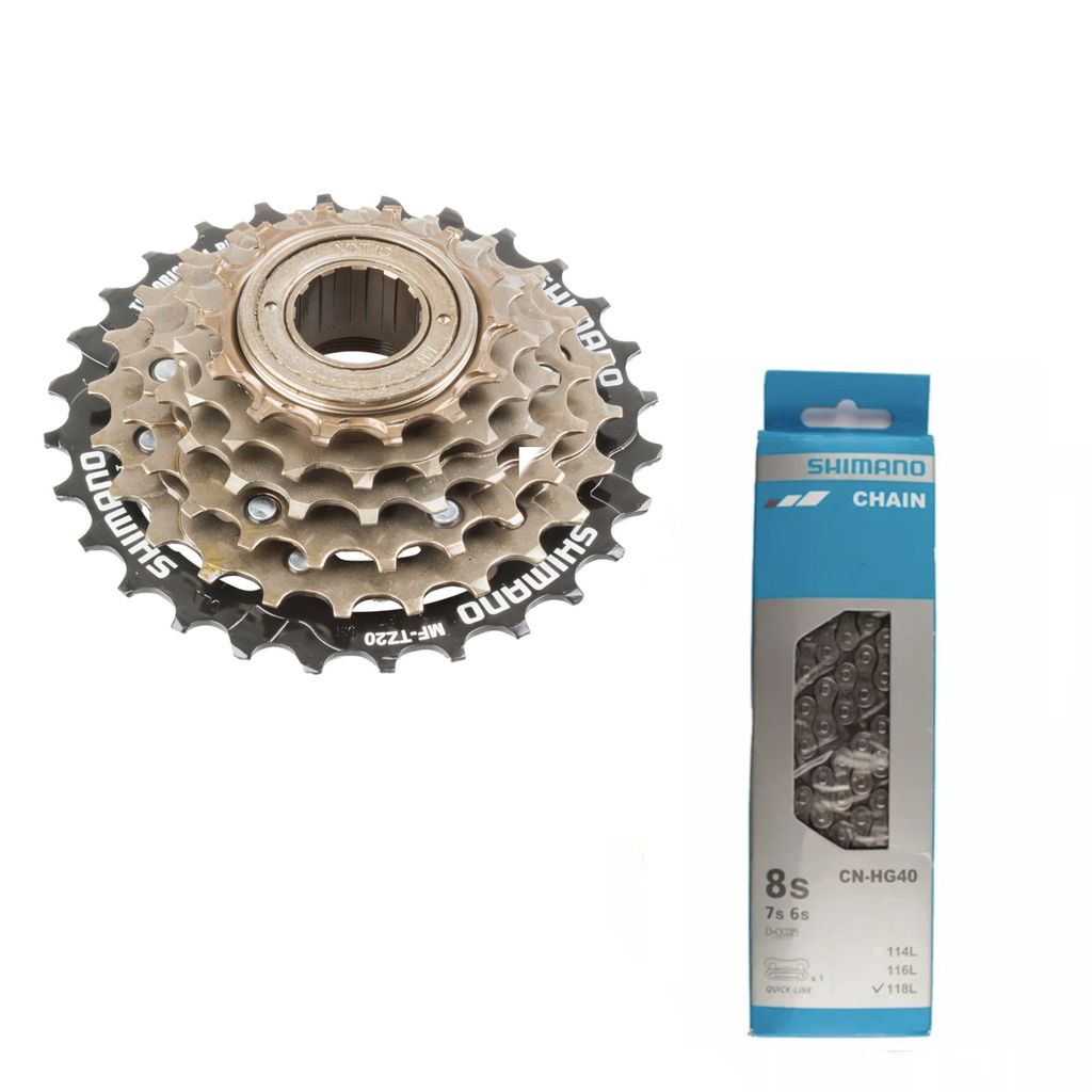 windmeile | Shimano Set Kette CN-HG40 und Schraubkranz MF-TZ500 6-Fach 14-28 Zähne Freilauf, Fahrrad, E-Bike, Elektro Fahrrad, Pedelec