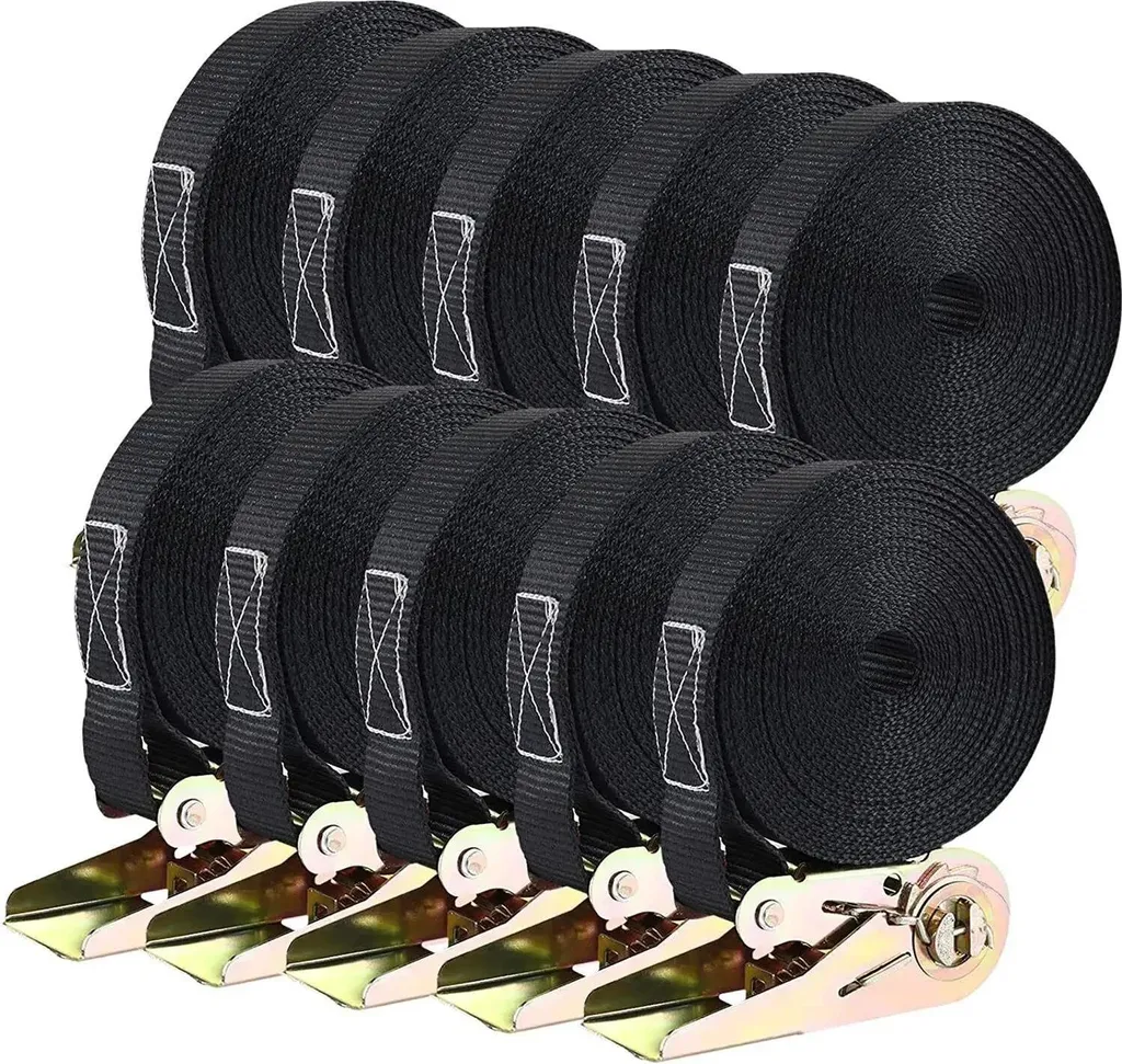 Lot de 10 Sangles de Fixation 6m Poids Lourd - Alliage Alu-Cuivre Noir Haute Sécurité