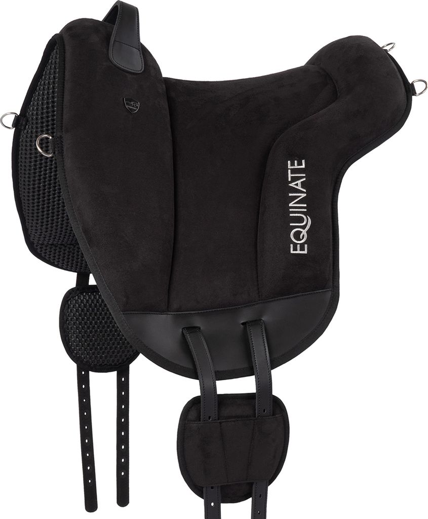 A black horse saddle on a white background.