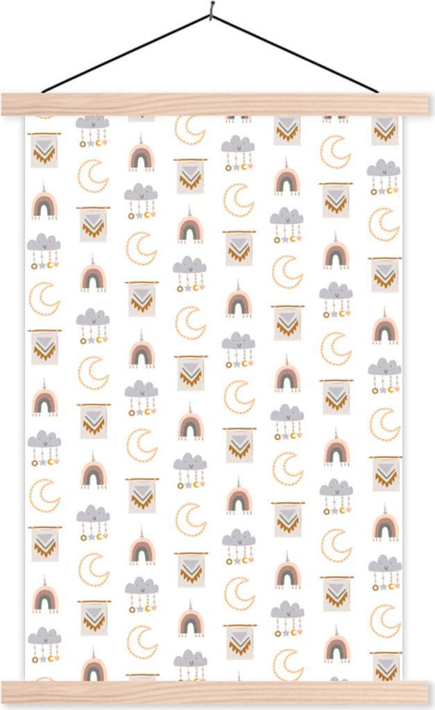 MuchoWow Textilposter Kinderzimmer - Illustrationen - Muster 60x90 cm mit holzfarbenen Rahmen - Textil