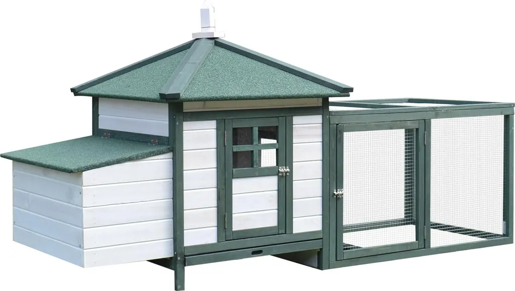Grand Poulailler de Jardin avec Pondoir et Rampe en Bois Coloris Vert Blanc