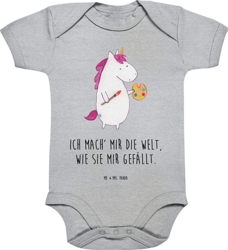 Mr. & Mrs. Panda Babybody Einhorn Künstler 3. - 6. Monat - Heather Grey - Geschenk, Kurzarmbody, Welt, Strampler Baby, Unicorn, Pinsel, babykleidu...